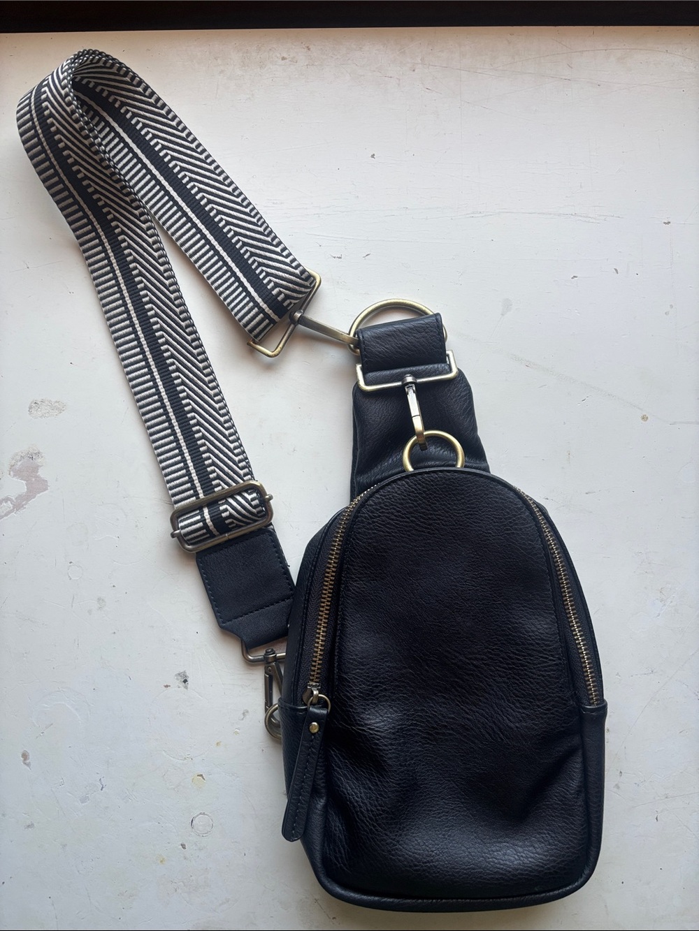 ANTHROPOLOGIE Black Leather Crossbody Sling Bag